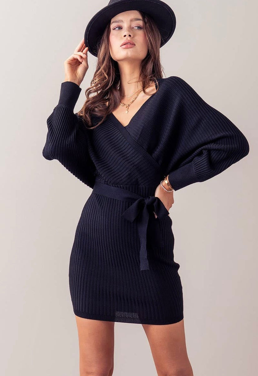 Ribbed Knit Wrap Dress