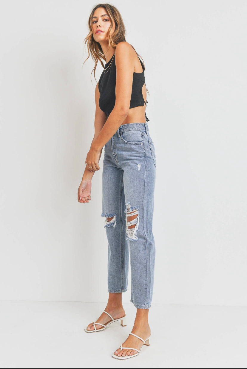 Cropped Distressed Straight LT Jeans
