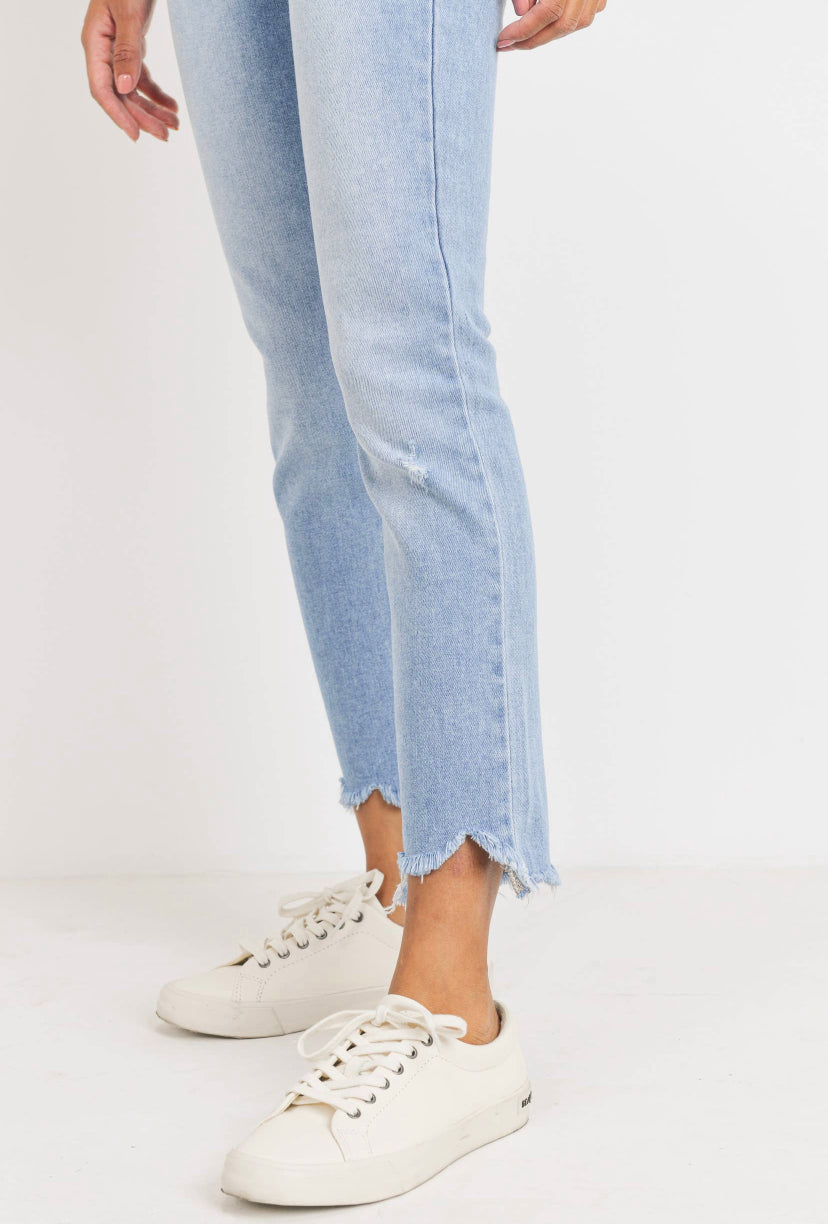 High Rise Straight w/Uneven Hem LT Jeans