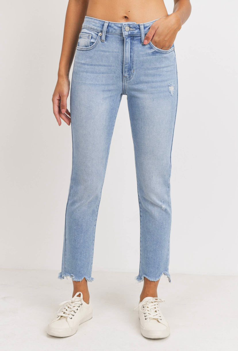 High Rise Straight w/Uneven Hem LT Jeans