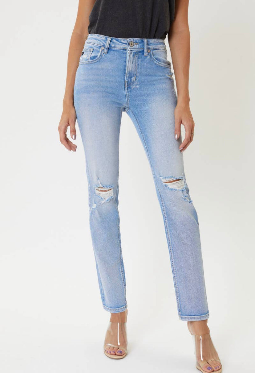 KAN CAN | Bailey High Rise Slim Straight LT Blue