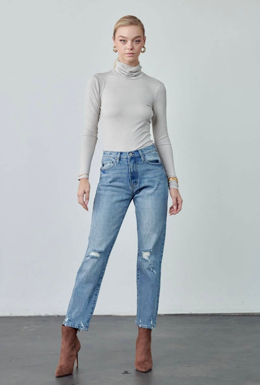 KAN CAN | Jenna High Rise Mom Fit LT Wash
