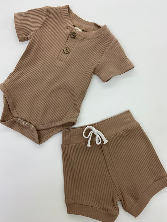 Ribbed Short Sleeve + Short Set | 2 Colour Options