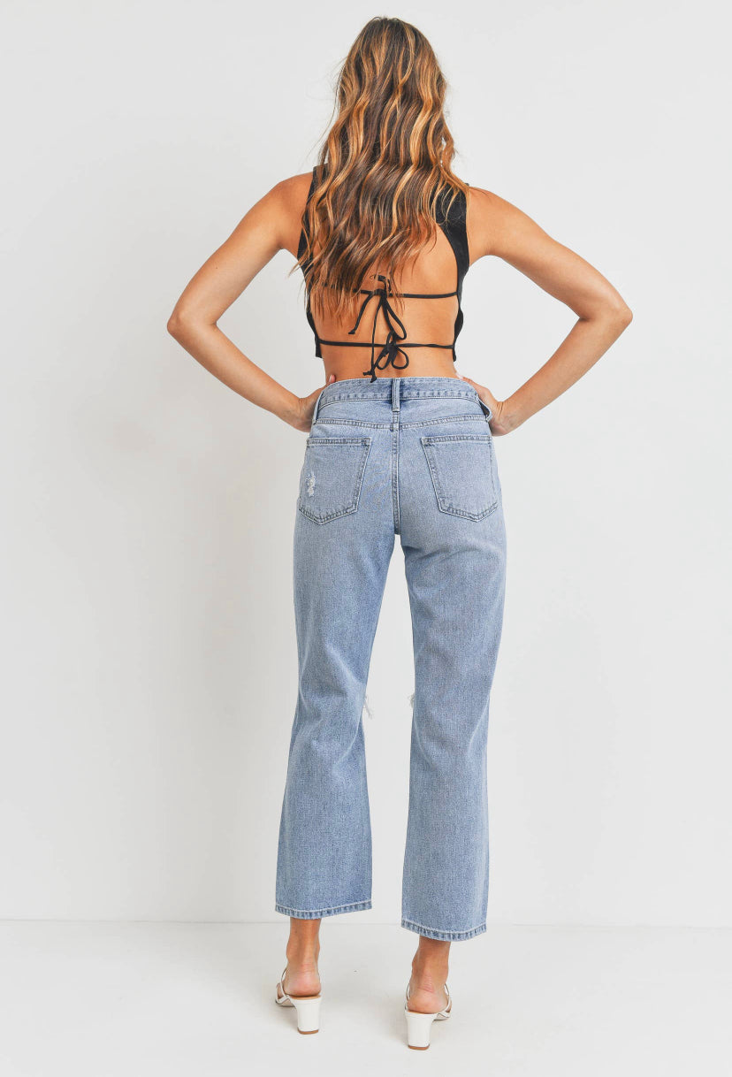 Cropped Distressed Straight LT Jeans