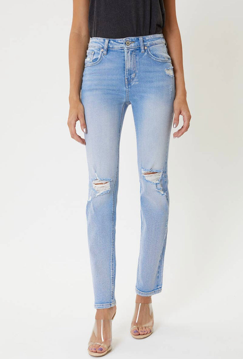 KAN CAN | Bailey High Rise Slim Straight LT Blue