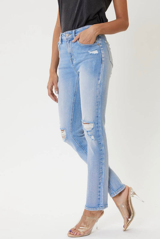 KAN CAN | Bailey High Rise Slim Straight LT Blue