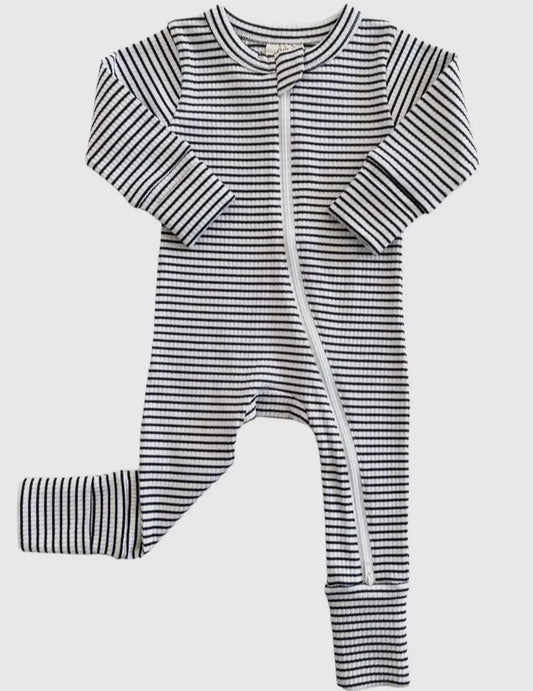 Black Stripe Organic Ribbed Zip Onesie