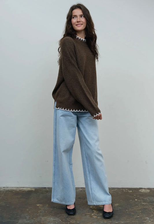 Mattie Scalloped Trim Knit | Coffee