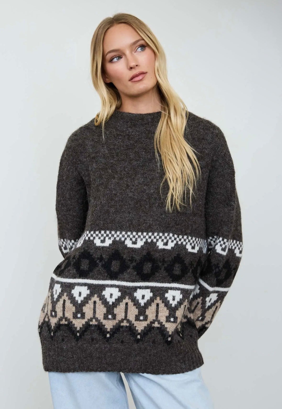Memphis Fair Isle Hem Knit | Chocolate