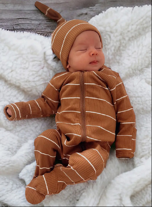 Saddle Stripe Organic Ribbed Zip Onesie
