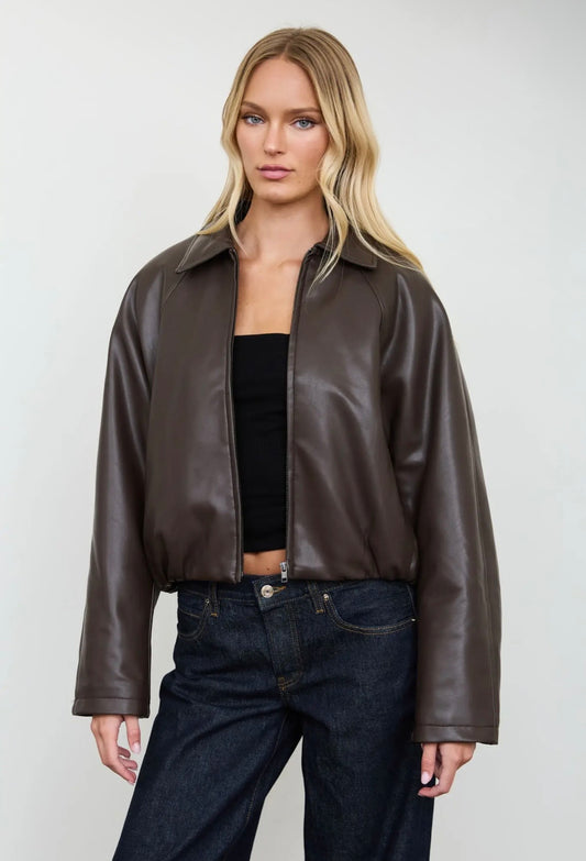Palmer Faux Leather Jacket | Mushroom Brown