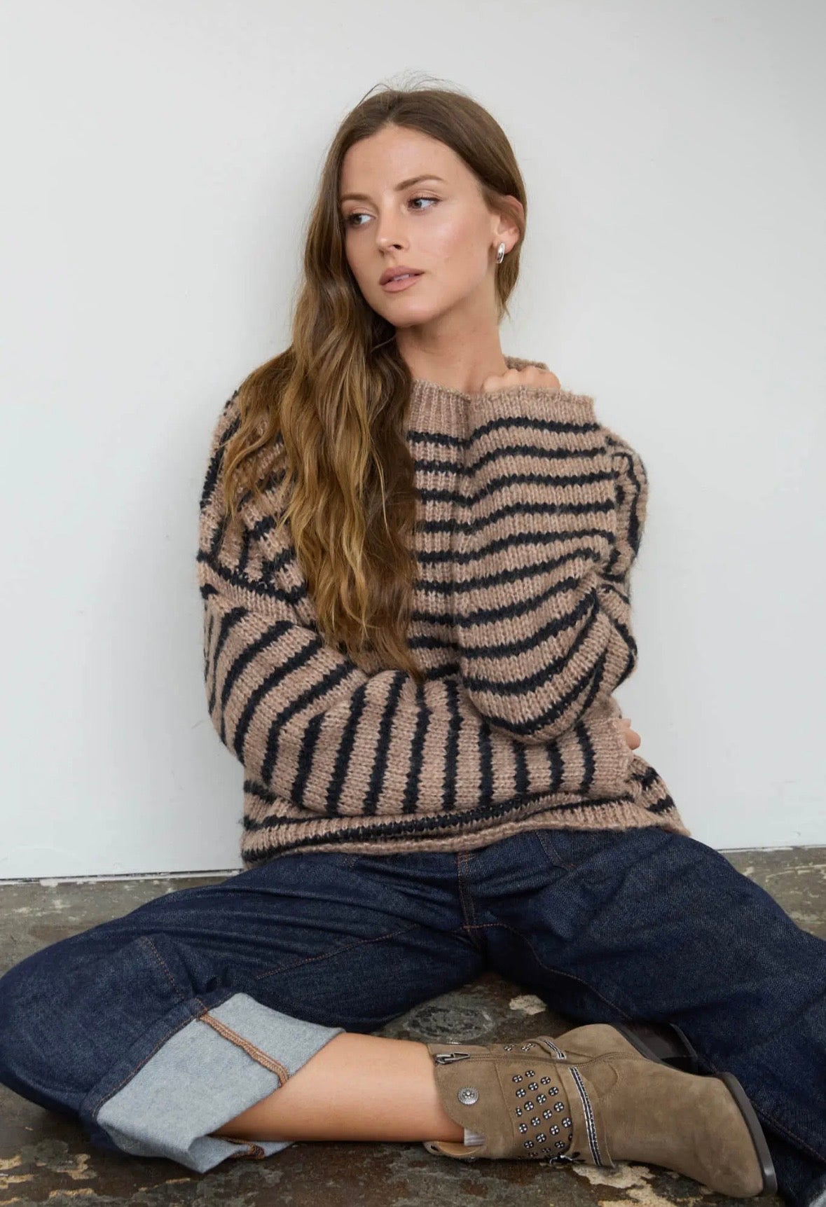 Ellis Striped Chunky Knit | Light Khaki