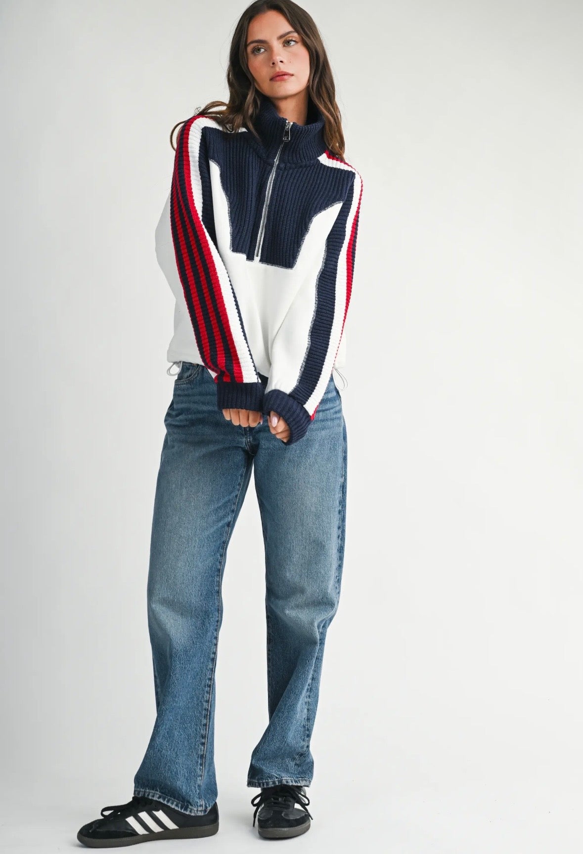 Varsity Half Zip Pullover | White Multi
