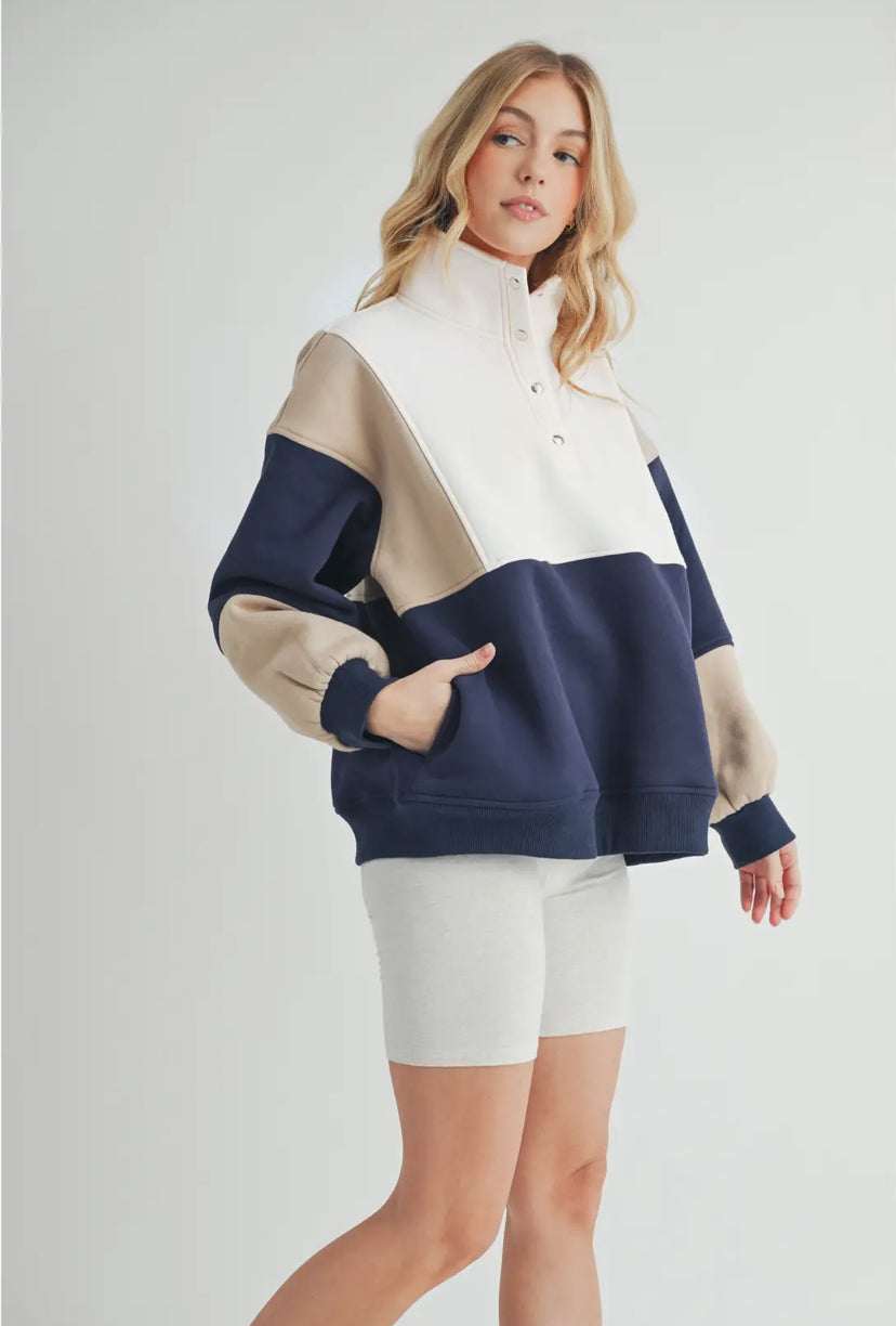 Wander Pullover | Tan/Navy