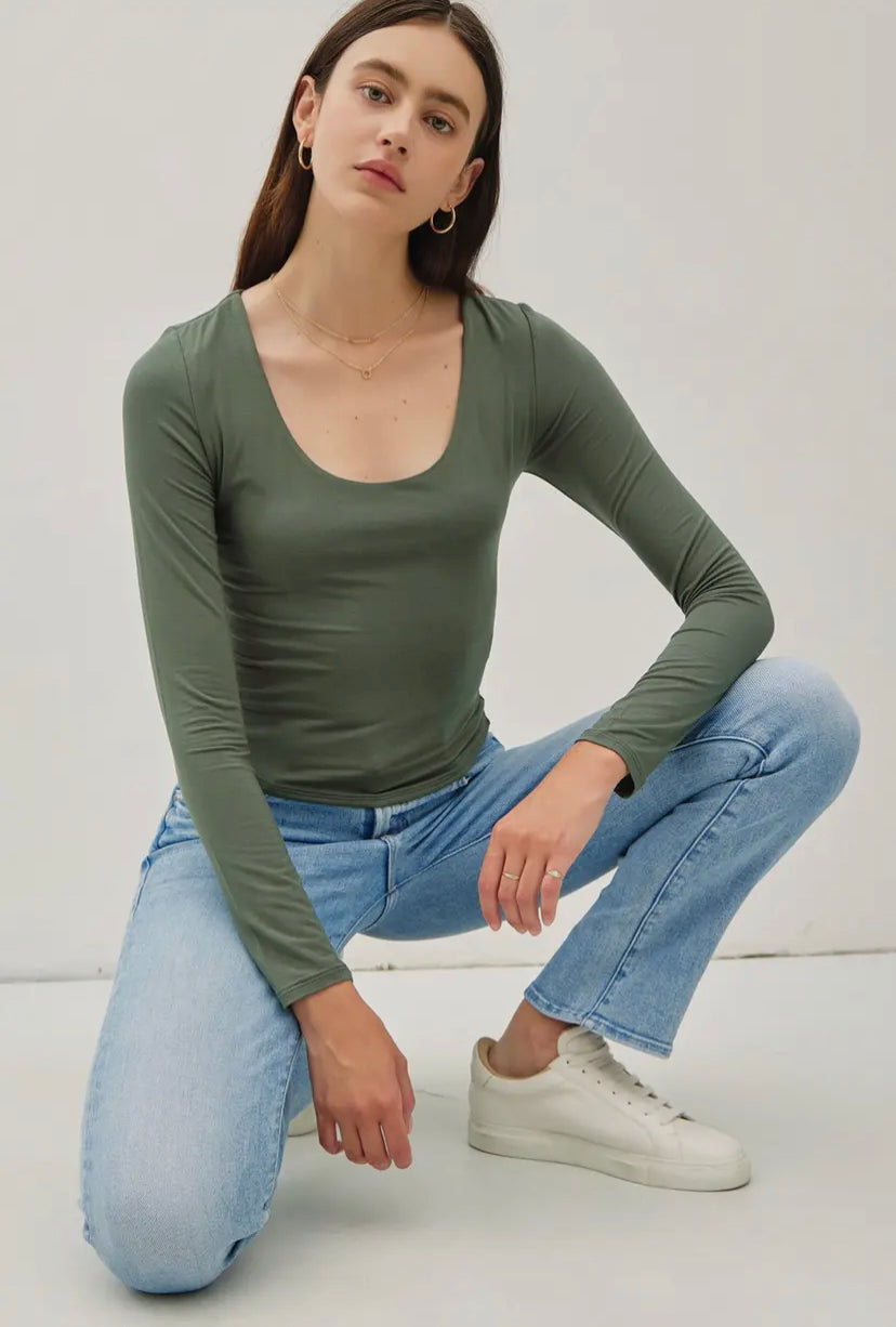 Double Layer Round Neck Long Sleeve Top | Multiple Colour Options