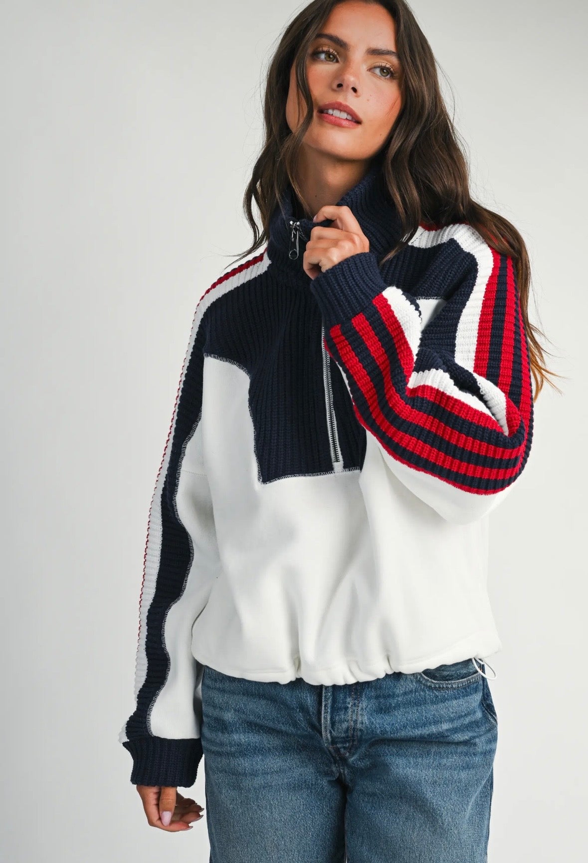 Varsity Half Zip Pullover | White Multi