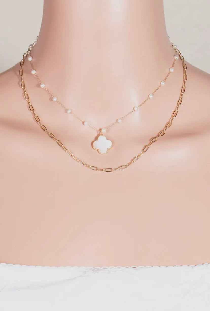 Double Layer Pearl Charm Necklace