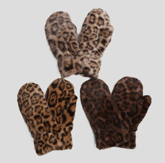 Leopard Faux Fur Mittens | 3 Colour Options