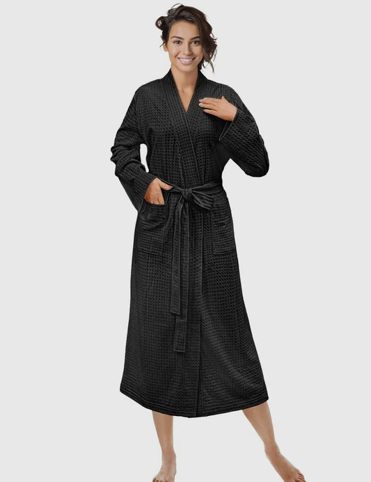 Relaxation Retreat Waffle Knit Robe | Black