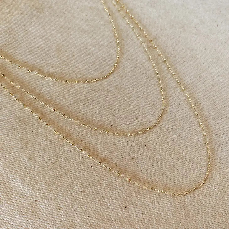 18K Gold Filled 1mm Spaced Beaded Chain 16"