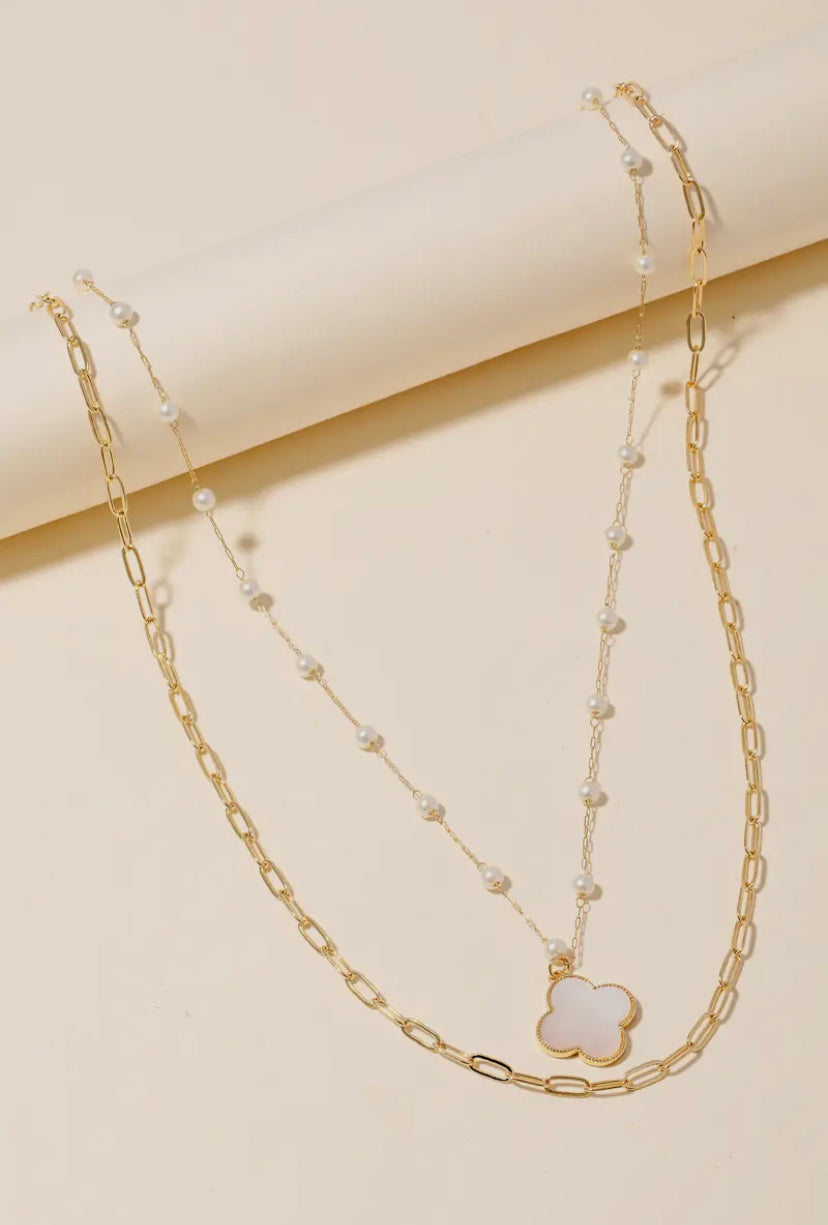 Double Layer Pearl Charm Necklace