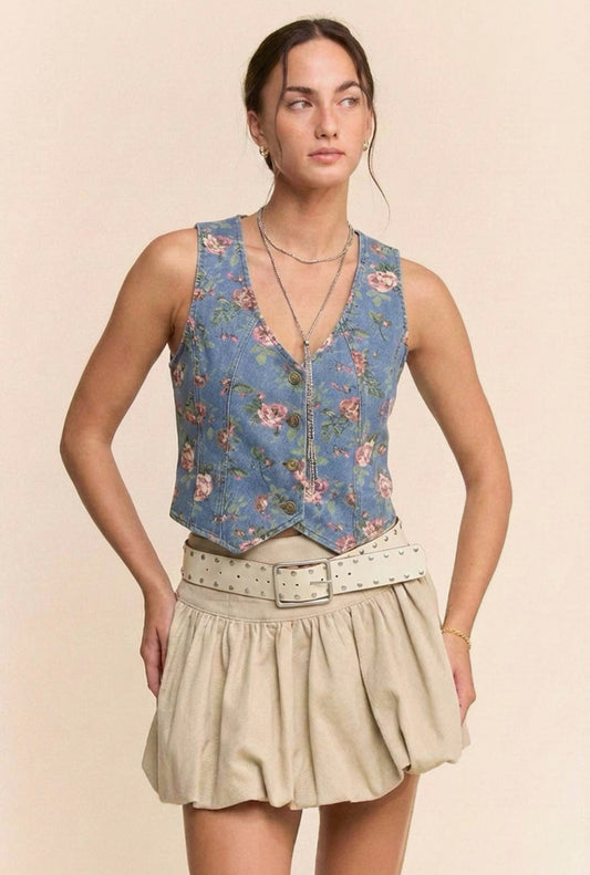 Dixie Denim Floral Vest | PLUS sizes also available