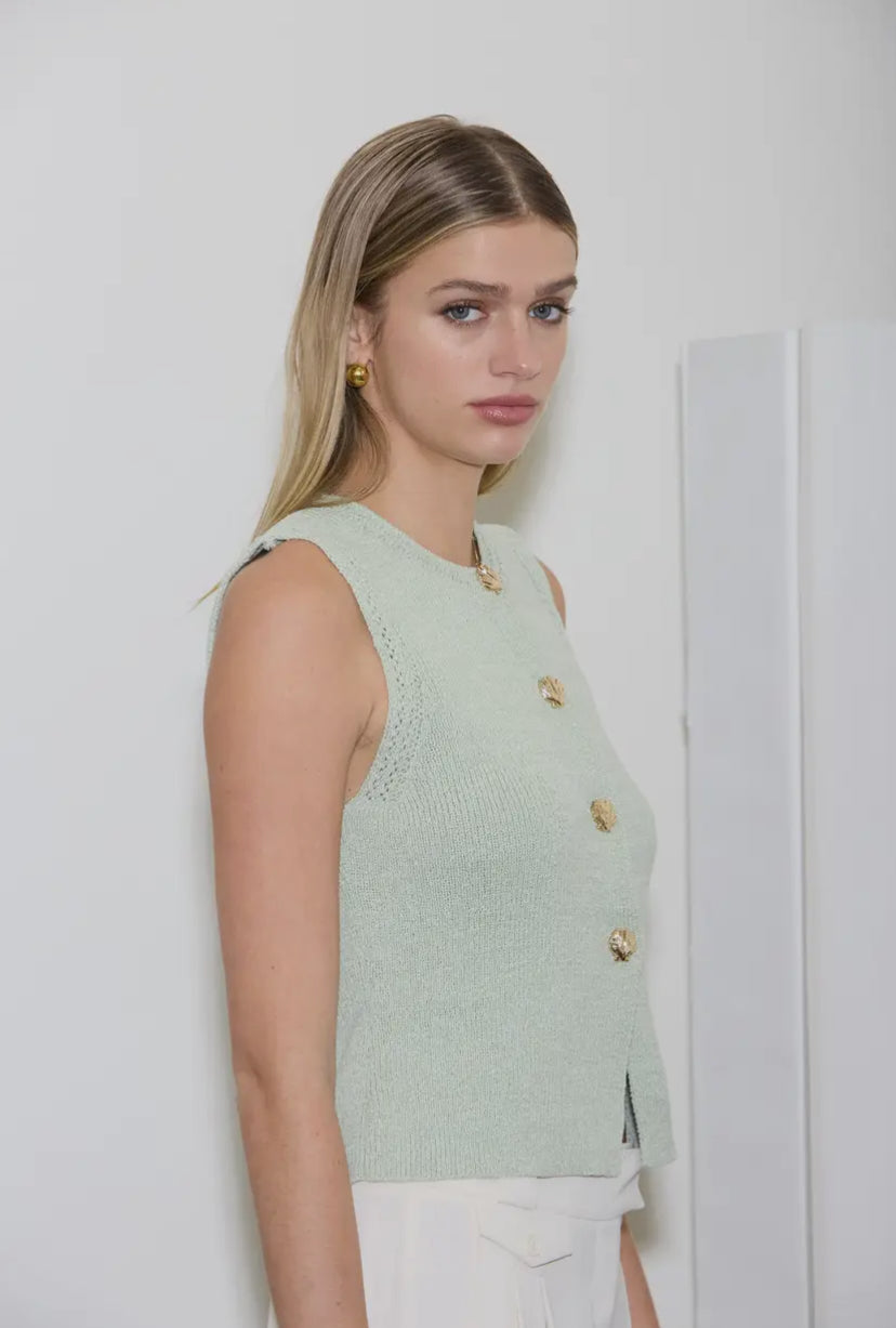Stasia Seashell Button Top | Sage