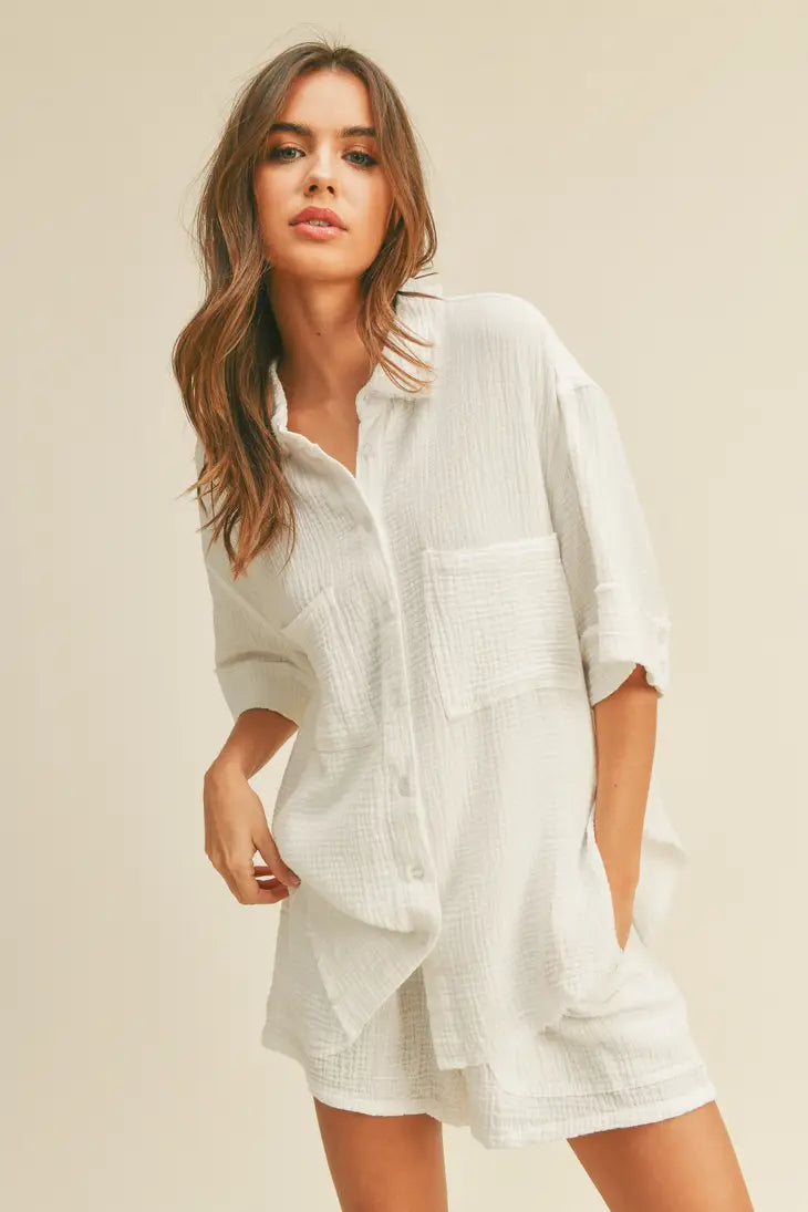 Woven Gauze Button Down