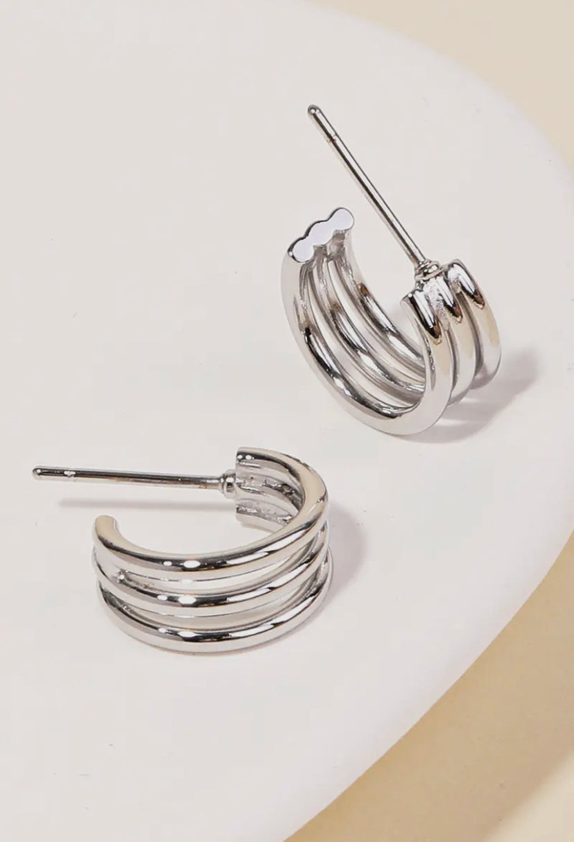 Triple Layer Hoop Earrings - Silver & Gold Options