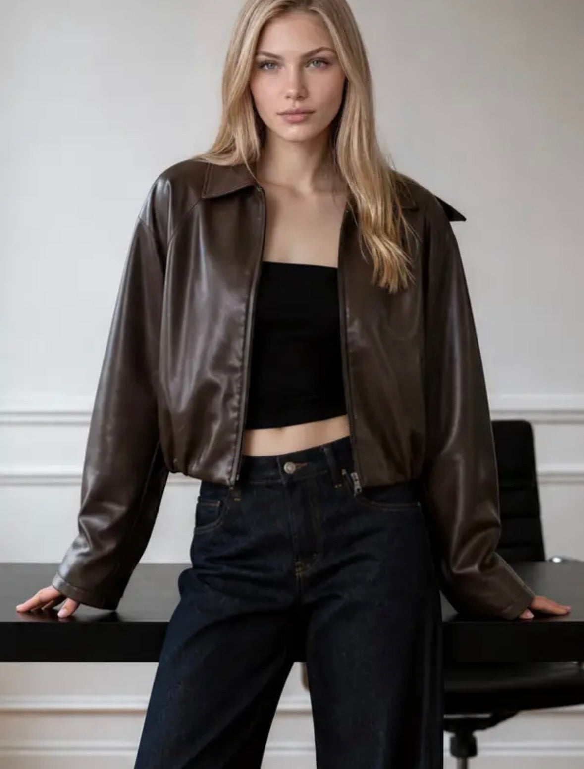 Palmer Faux Leather Jacket | Mushroom Brown