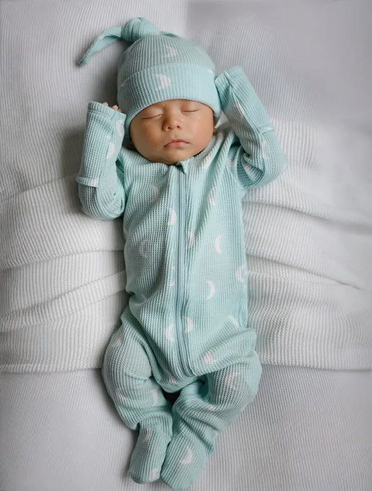 Organic Waffle 2-Way Zip Onesie | Light Blue Moon