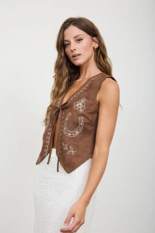 Montana Faux Suede Vest | Dark Brown
