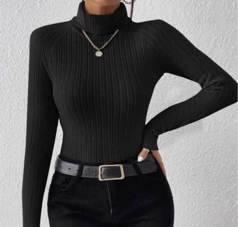 Rue Ribbed Turtleneck Long Sleeve | Black