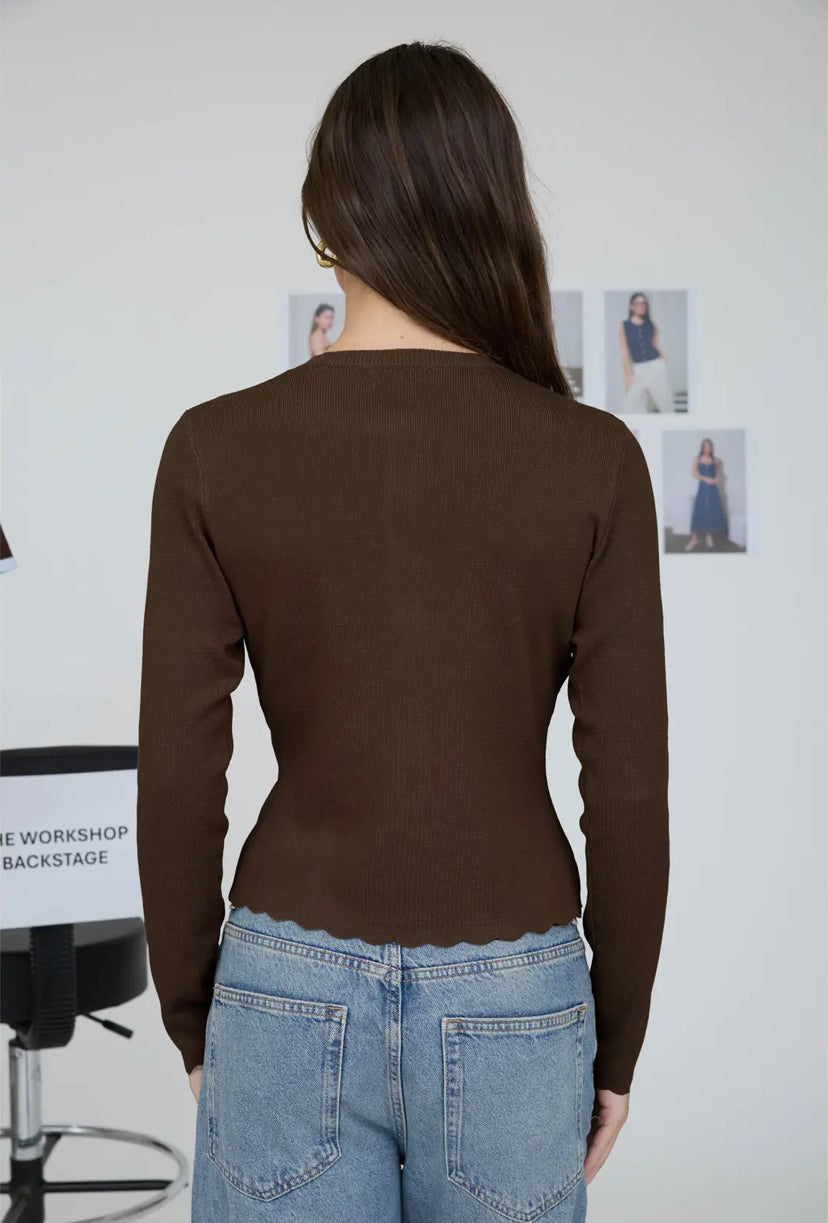 Sullivan Scalloped Knit Cardigan | Brown