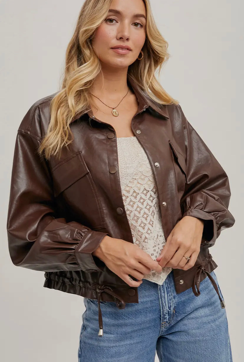 Alanis Faux Leather Jacket | Brown