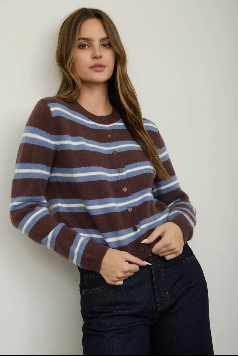Crawford Stripe Cardi | Brown