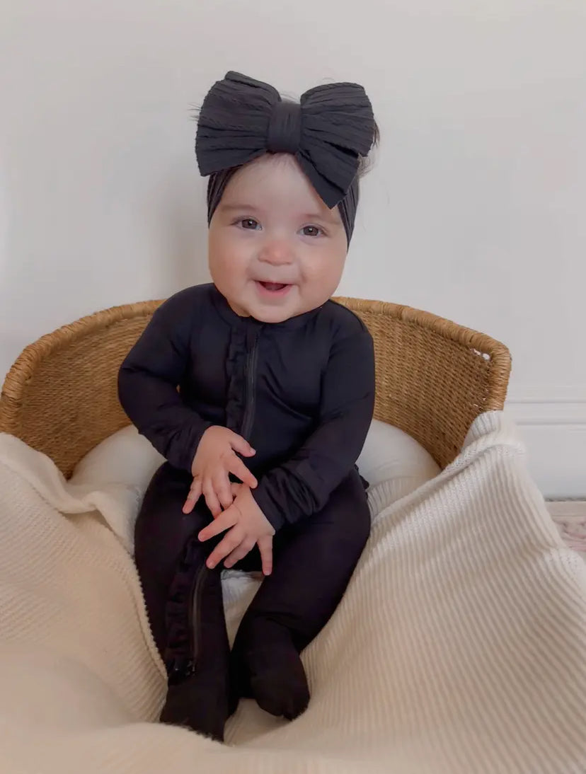2-Way Ruffle Zip Onesie | Black