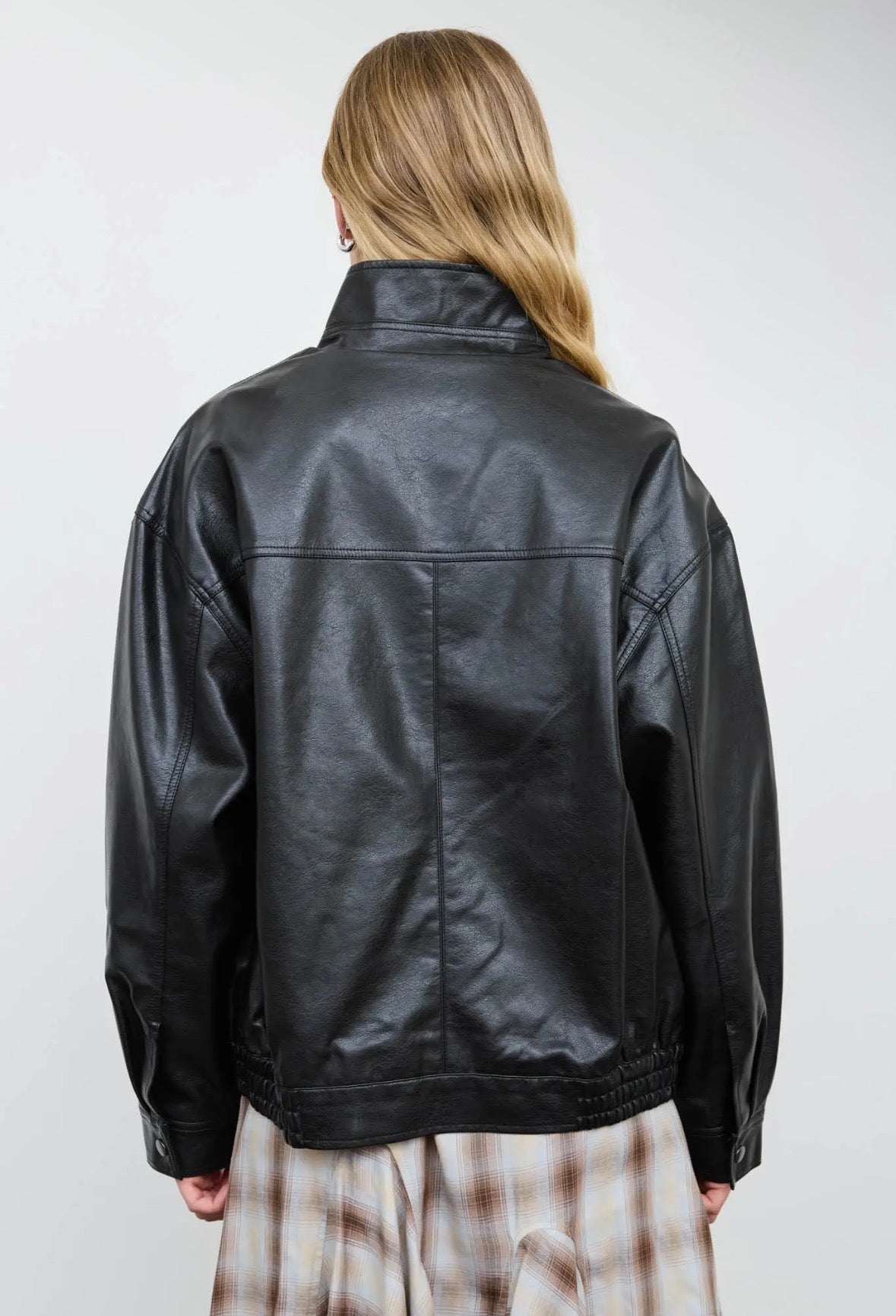 Rhodes Faux Leather Bomber | Midnight