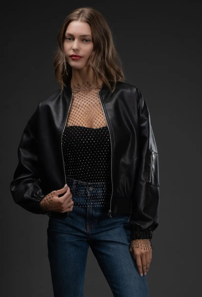 Sai Faux Leather Bomber Jacket