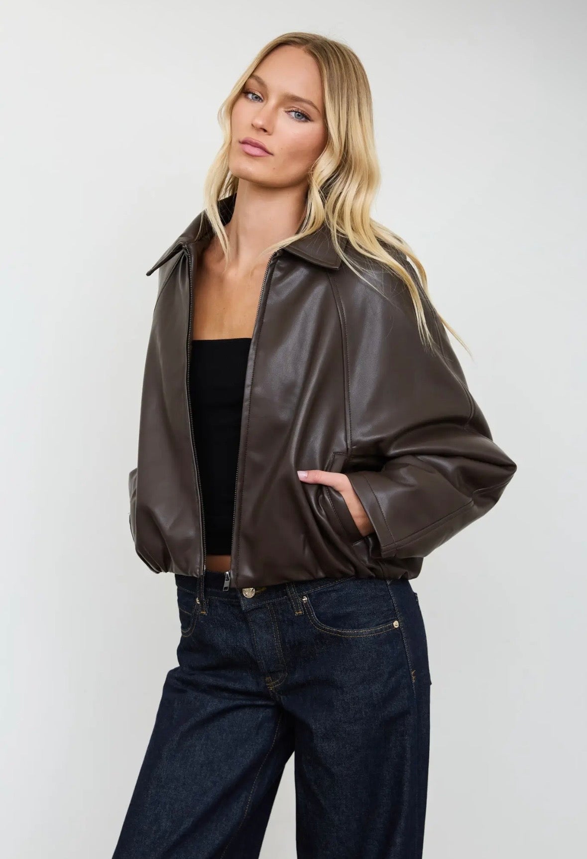 Palmer Faux Leather Jacket | Mushroom Brown