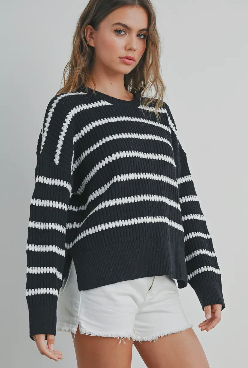 Aussie Striped Knit Sweater - Black/Ivory