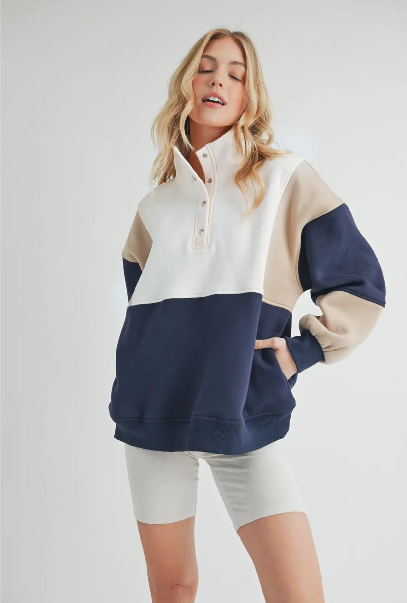Wander Pullover | Tan/Navy