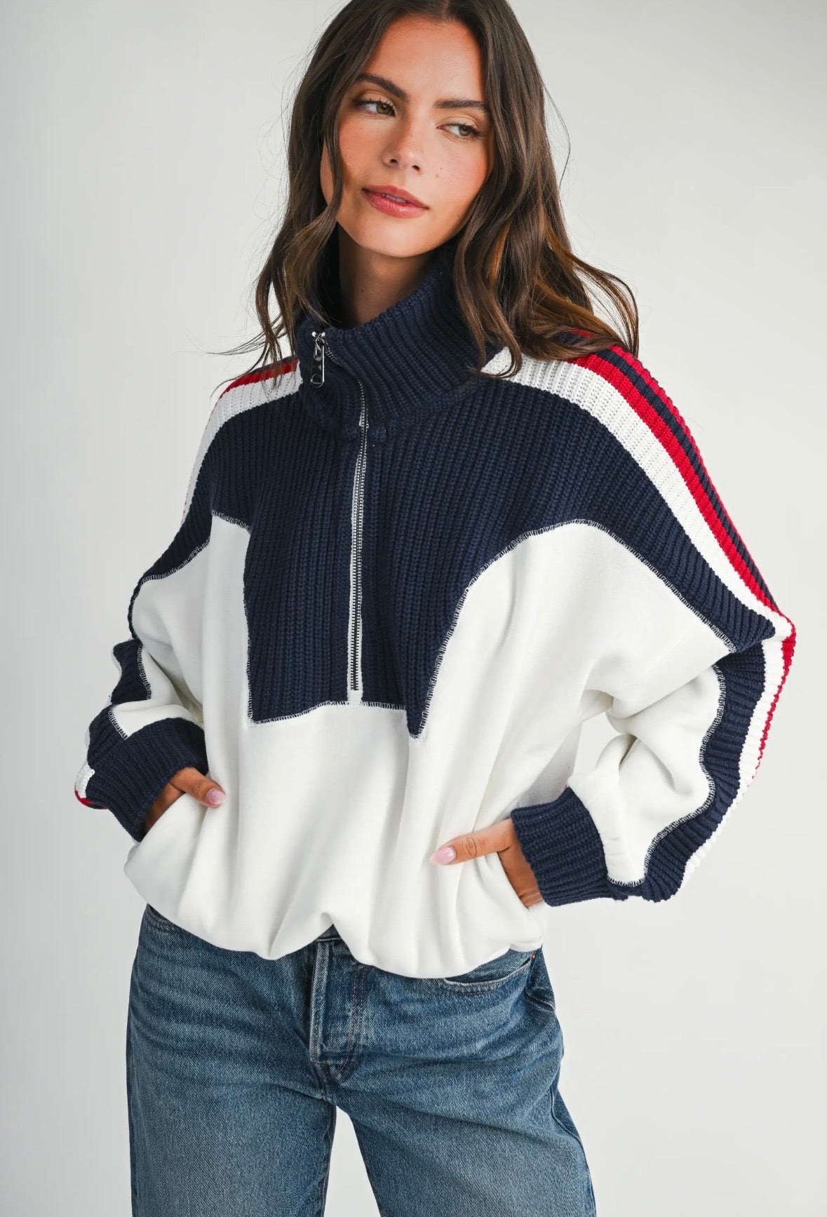 Varsity Half Zip Pullover | White Multi