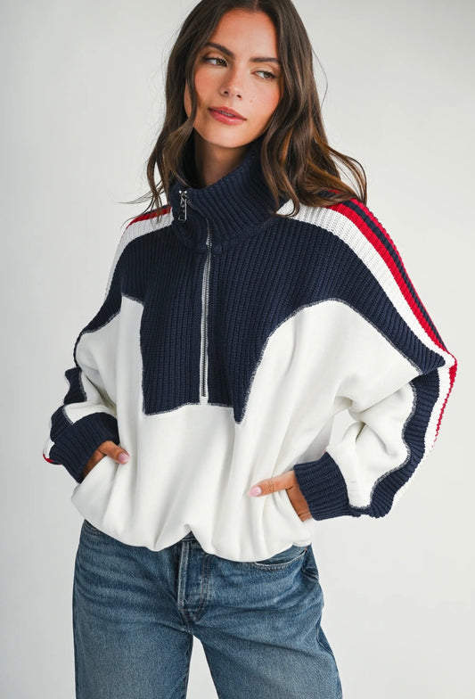 Varsity Half Zip Pullover | White Multi