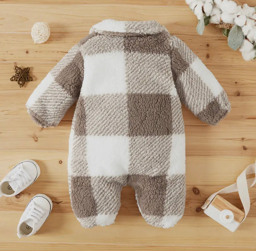 Fuzzy Plaid Fleece Jumpsuit