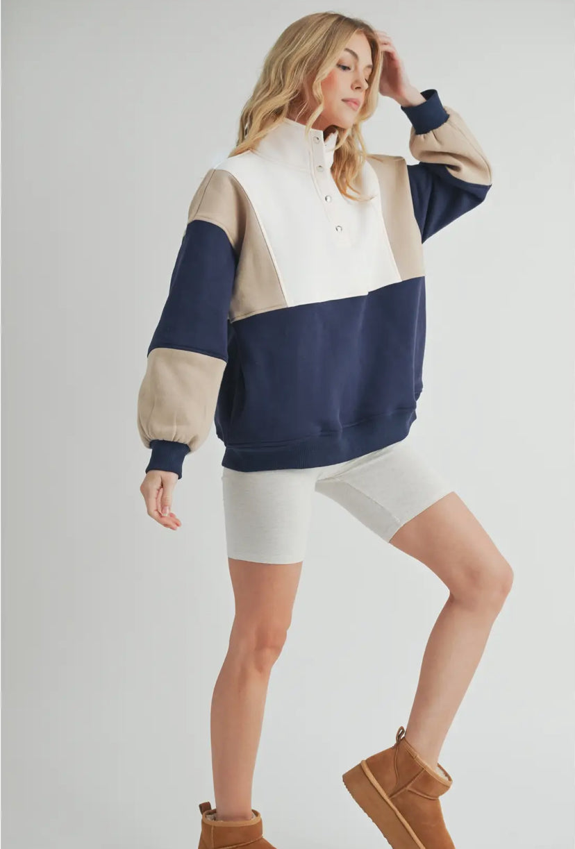 Wander Pullover | Tan/Navy