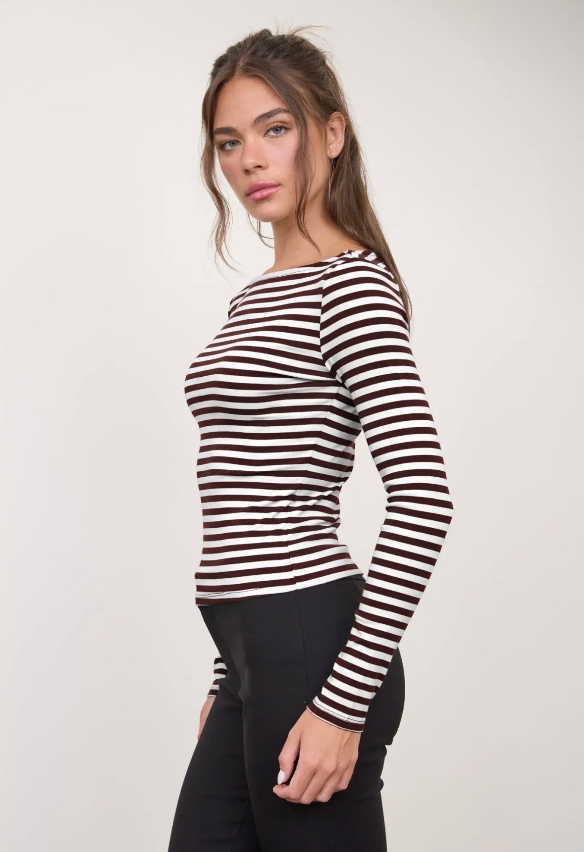 Delancy Striped Long Sleeve | Brown