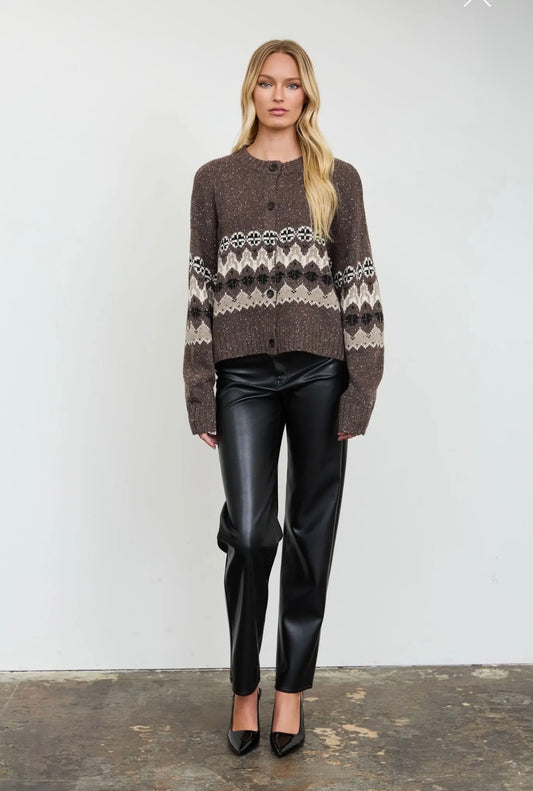 Bellamy Fair Isle Cardi | Coffee