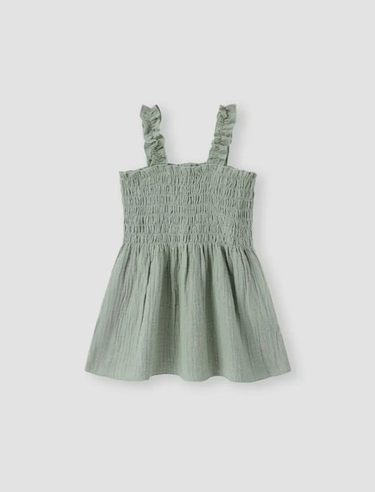 Smocked Cotton Dress | Green