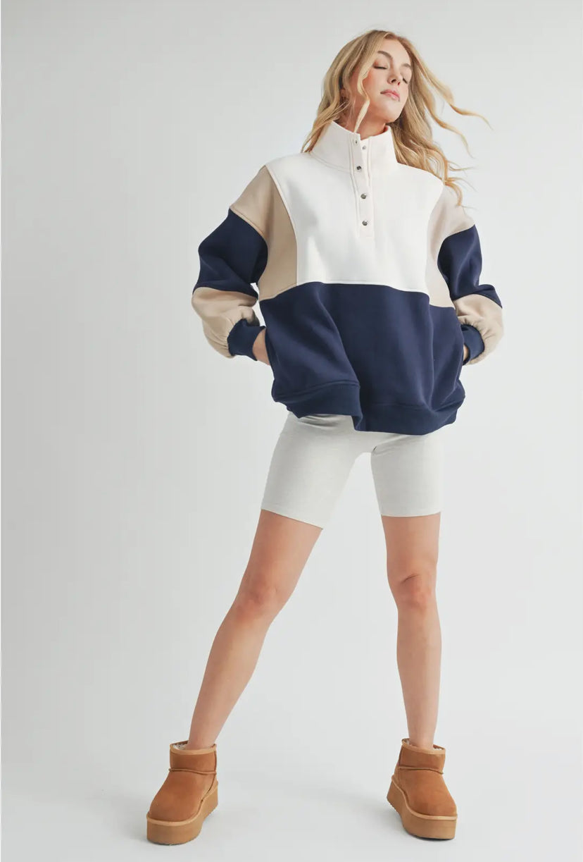 Wander Pullover | Tan/Navy